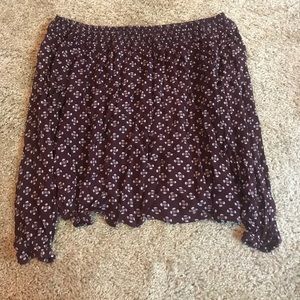 Purple and white long sleeve off the shoulder top